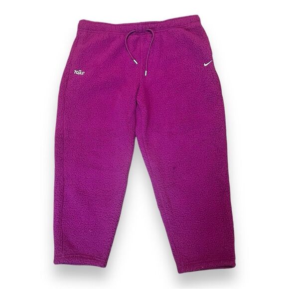 NWT Nike Therma-Fit Teddy Fleece Joggers Purple Full Length Elastic Waist XXL - Picture 1 of 12